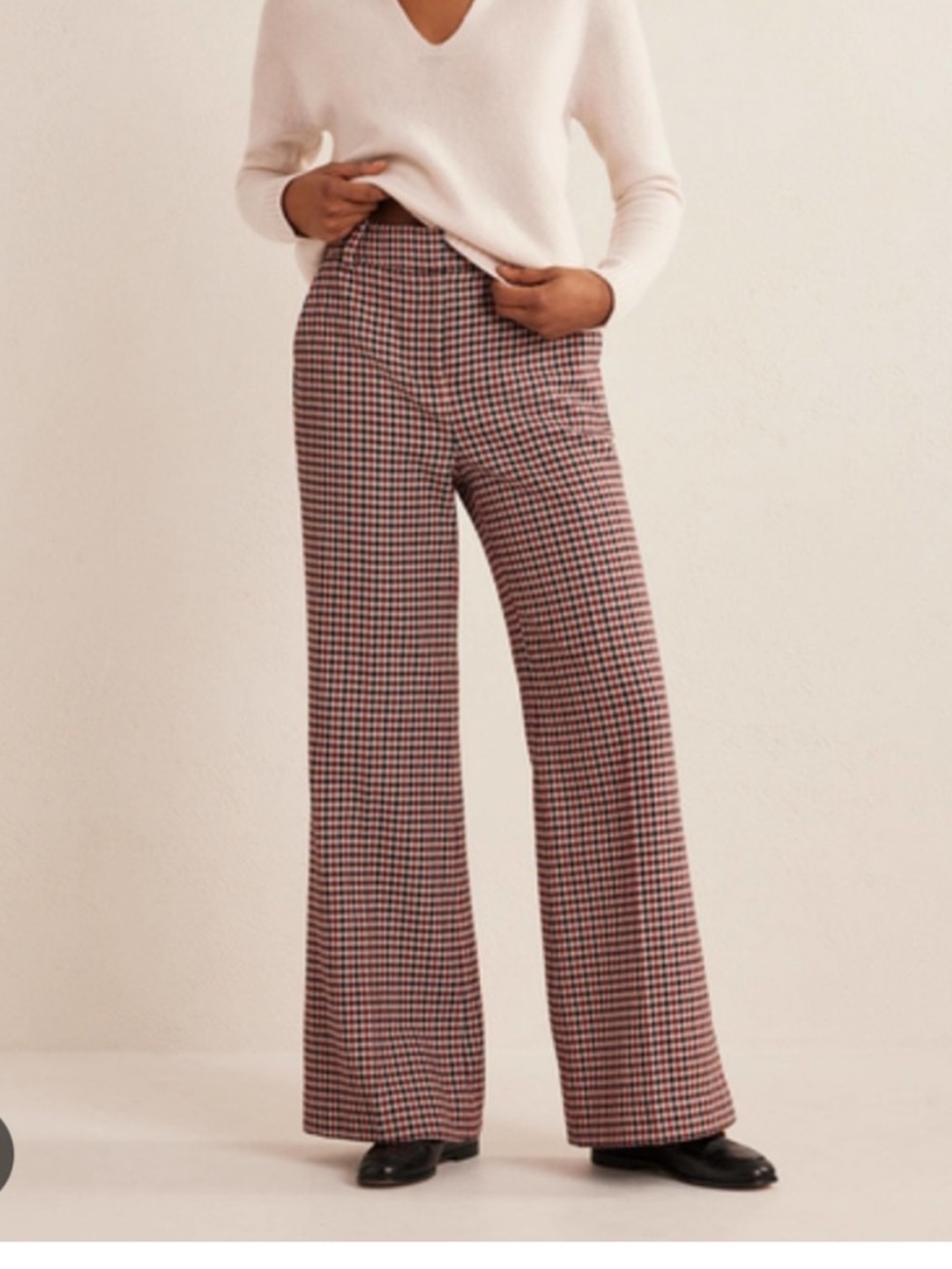 Boden Flared Checked Plaid Pants Trousers Red Blue White Size 4